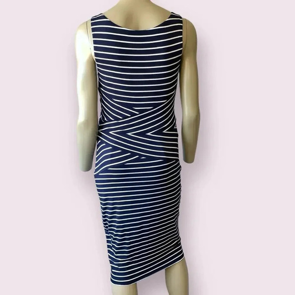 Philosophy Sleeveless Tank Shift Dress Stretchy Knit Size L Navy White Stripes - Picture 2 of 16